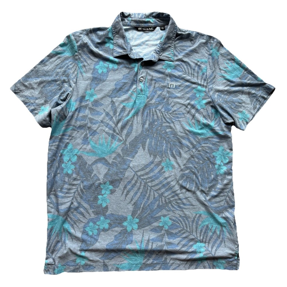 Travis Mathew Gray and Teal Floral Print Polo